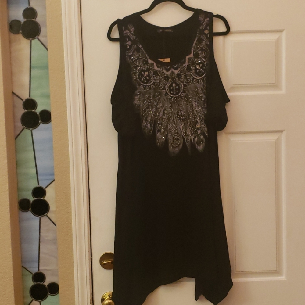Vocal Black 2x Cold Shoulder Bling Dress